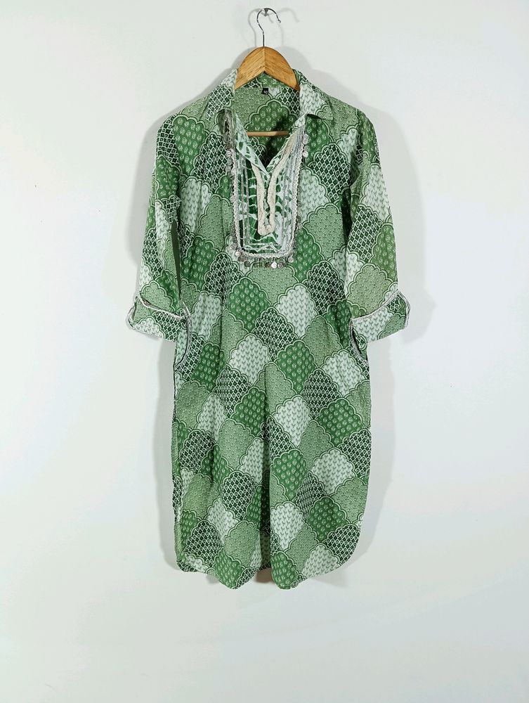 Green Patterned Tunic Dress