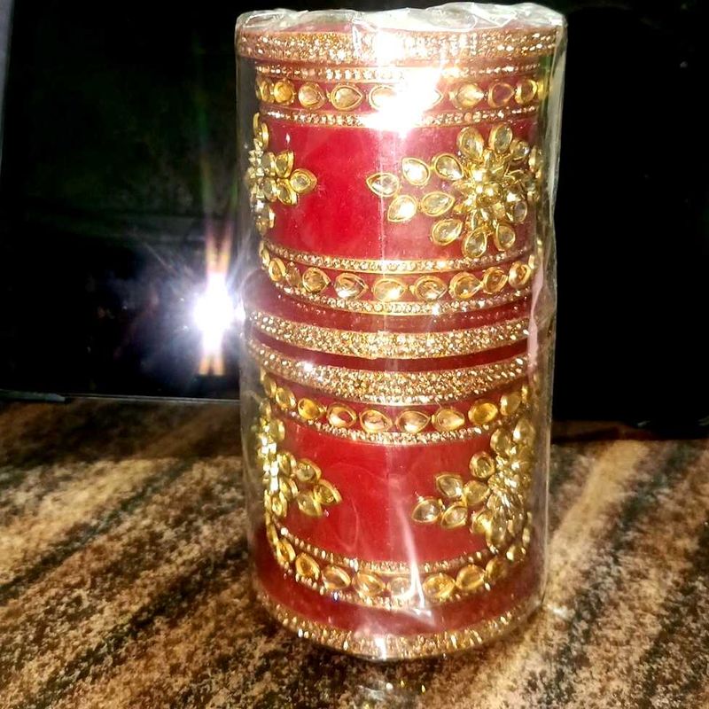 Red &amp; Gold Bridal Chura Set