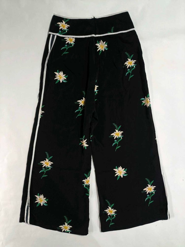 Black Wide Leg Women&#39;s Plazoo | Flower Printed