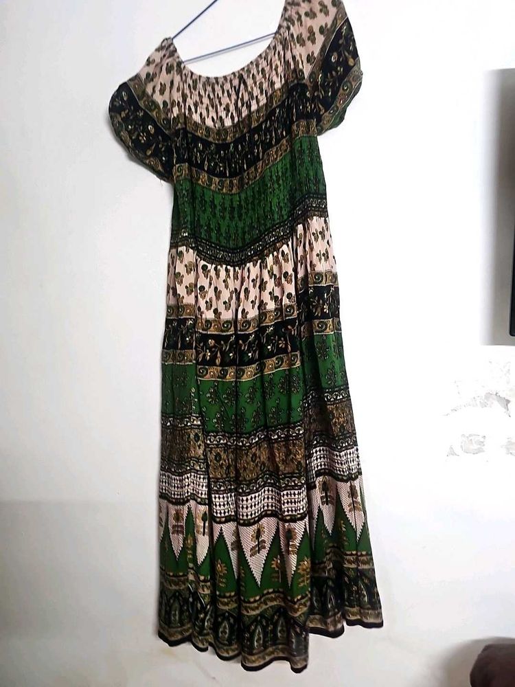 Boho Green Print Dress