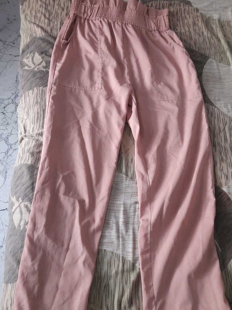 Pink Casual Pants With Crop Top