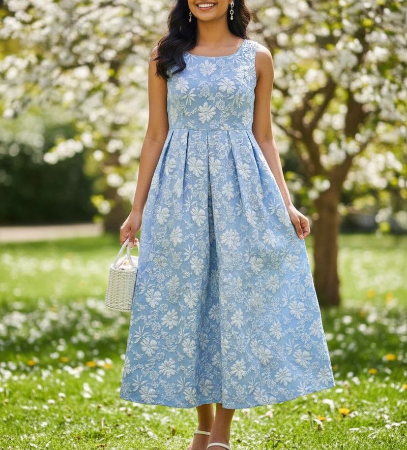 Savana blue textured Midi Dress - Elegant &amp; Chic