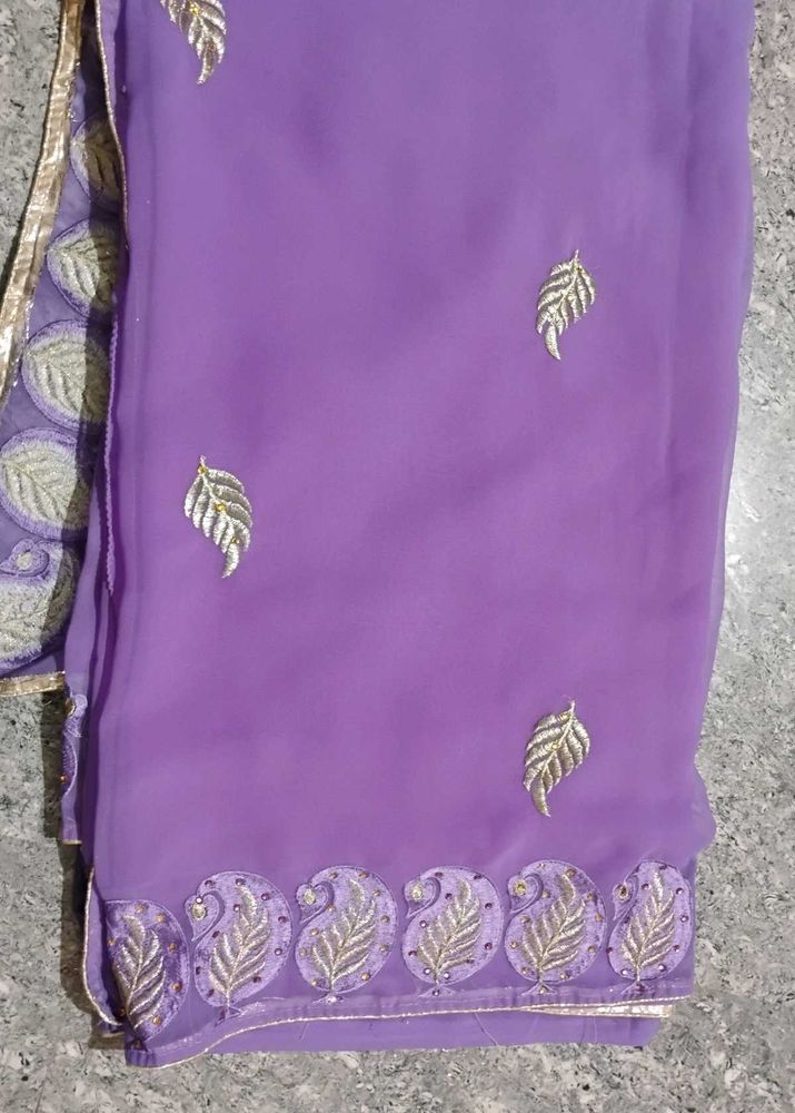 Lavender Sari with Silver Embroidery