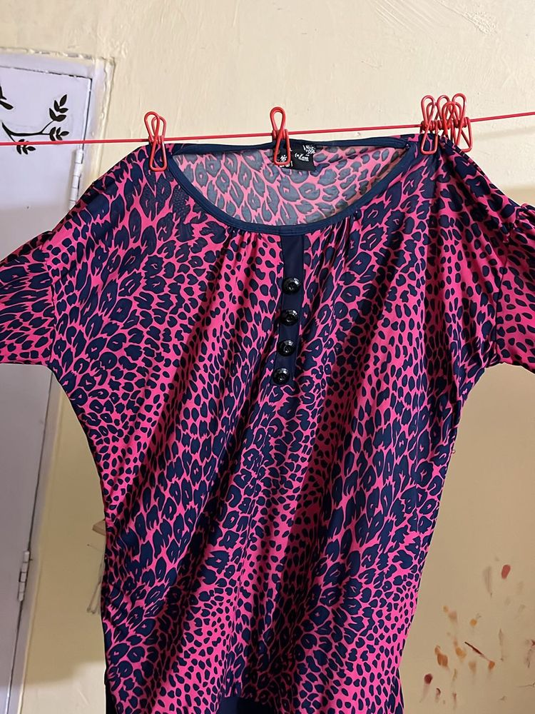 Pink &amp; Navy Animal Print Blouse