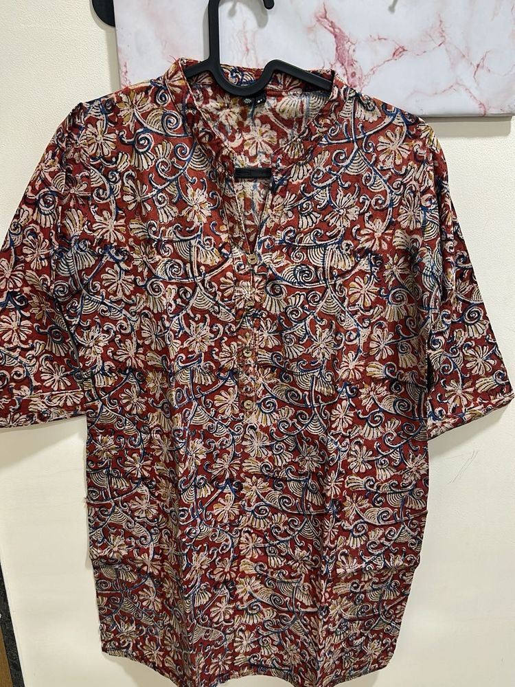 Floral Print Short Sleeve Kurta