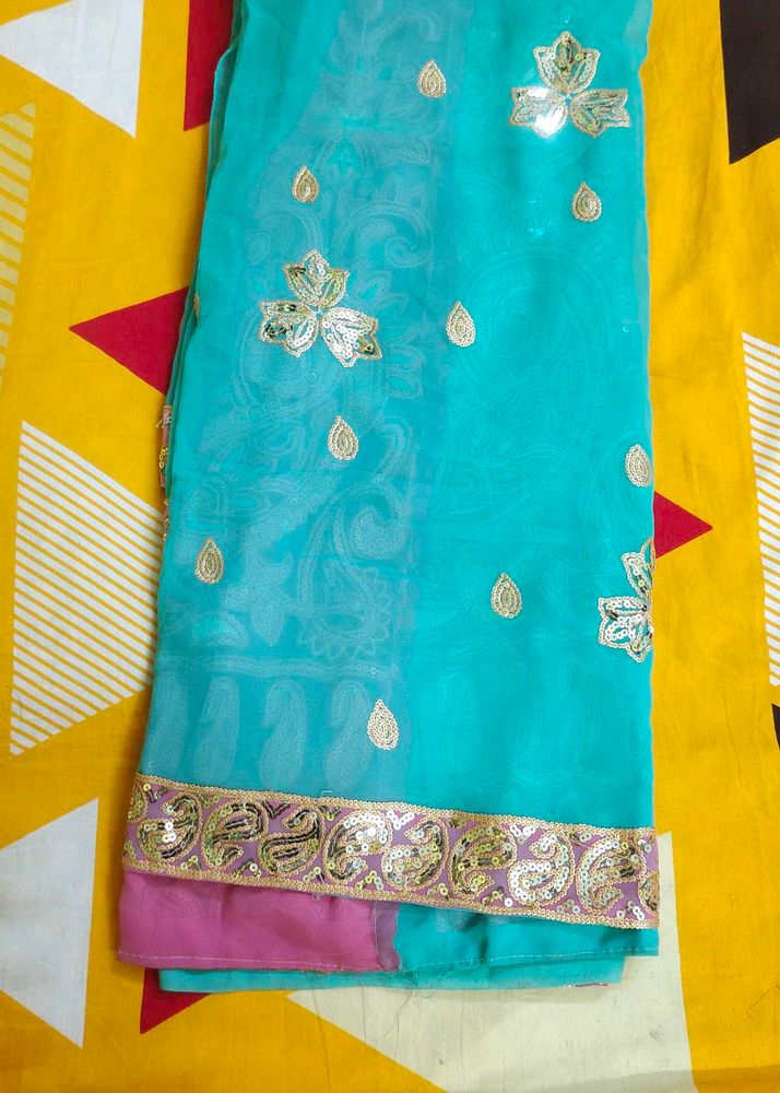 Aqua Blue Embellished Saree