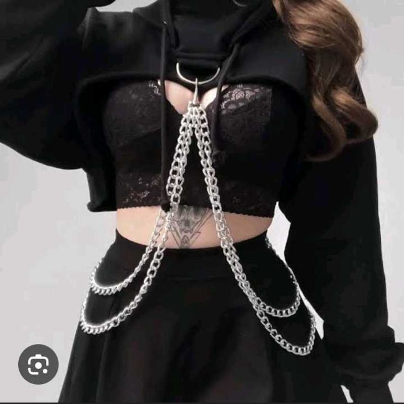 Chain Detail Gothic Crop Hoodie