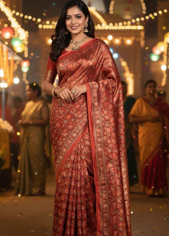 Elegant Red Silk Saree🏷️