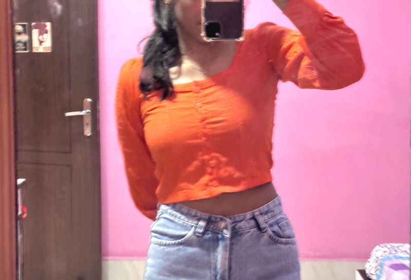 Orange Square Neck Top