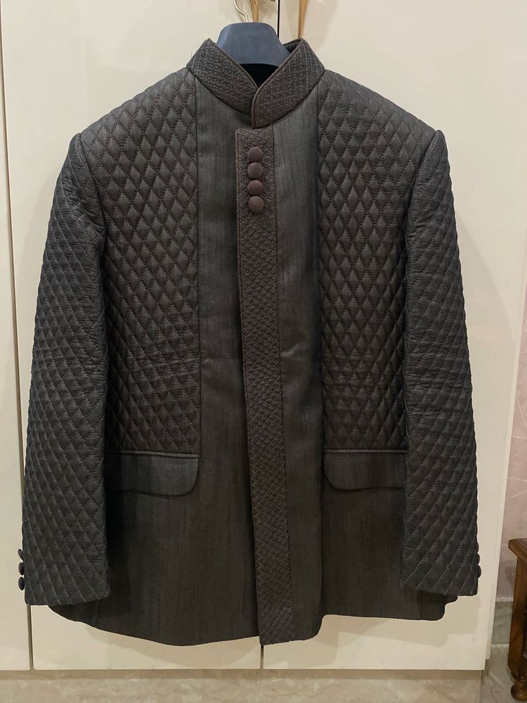 Premium Silk Coffee Brown Quilted Men Suit Set