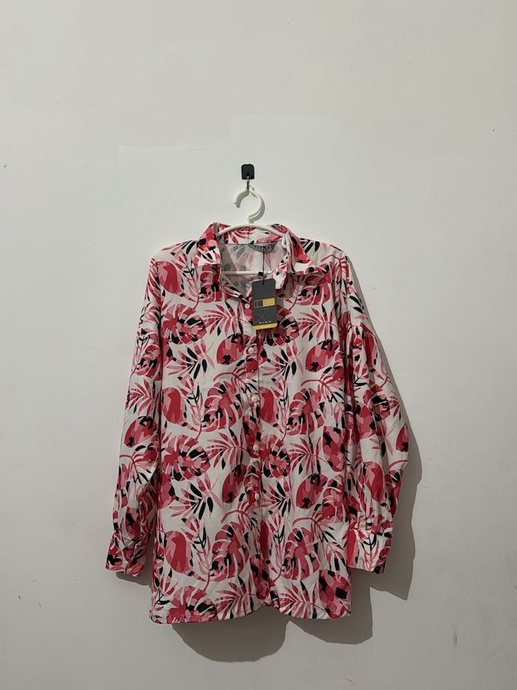 Yazwee Pink Flower Printed Shirt