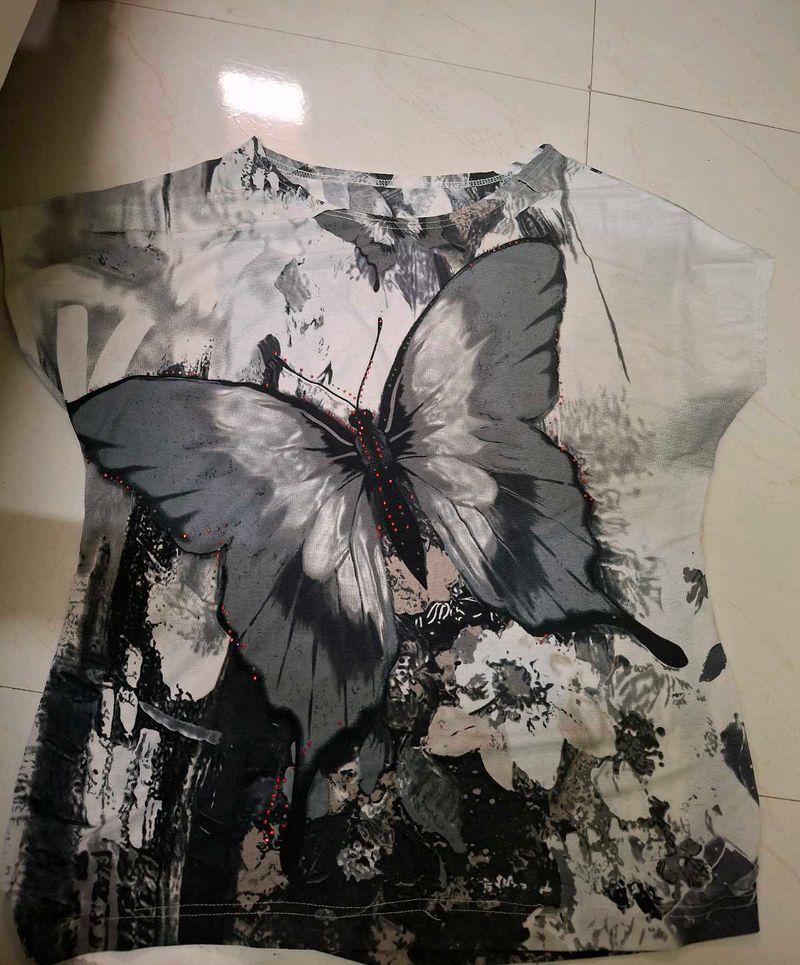 Y2k Asthethic Butterfly Print Top