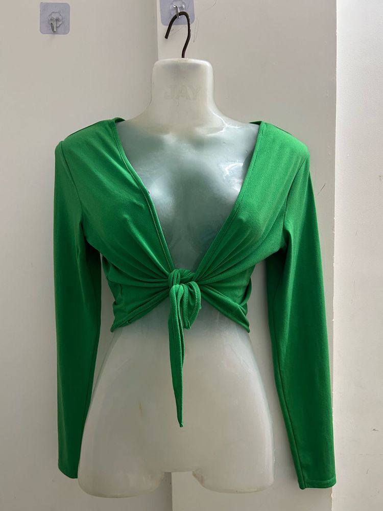H&amp;M Green Front Tie Top