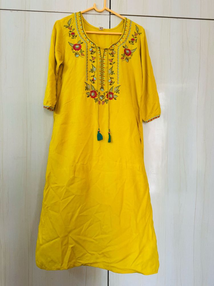 Embroidered Yellow Kurta