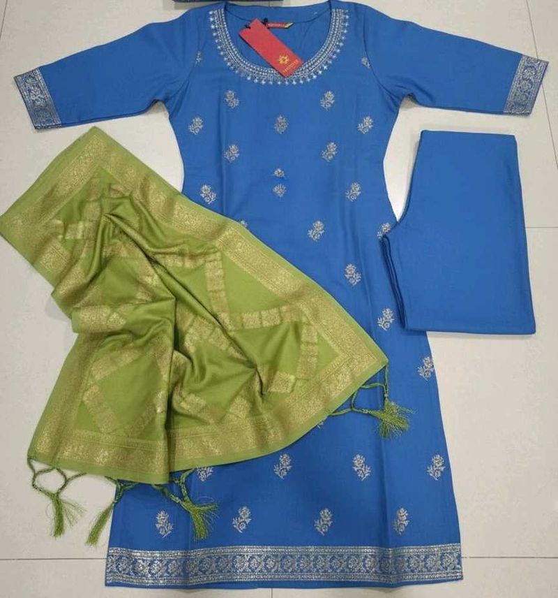 Brand New Vishudh Blue Kurti Pant with Dupatta