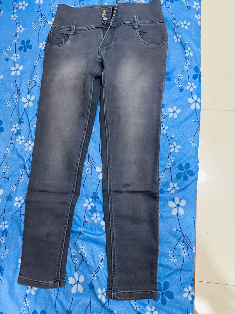 High Waist Grey Jeans Ankle Length