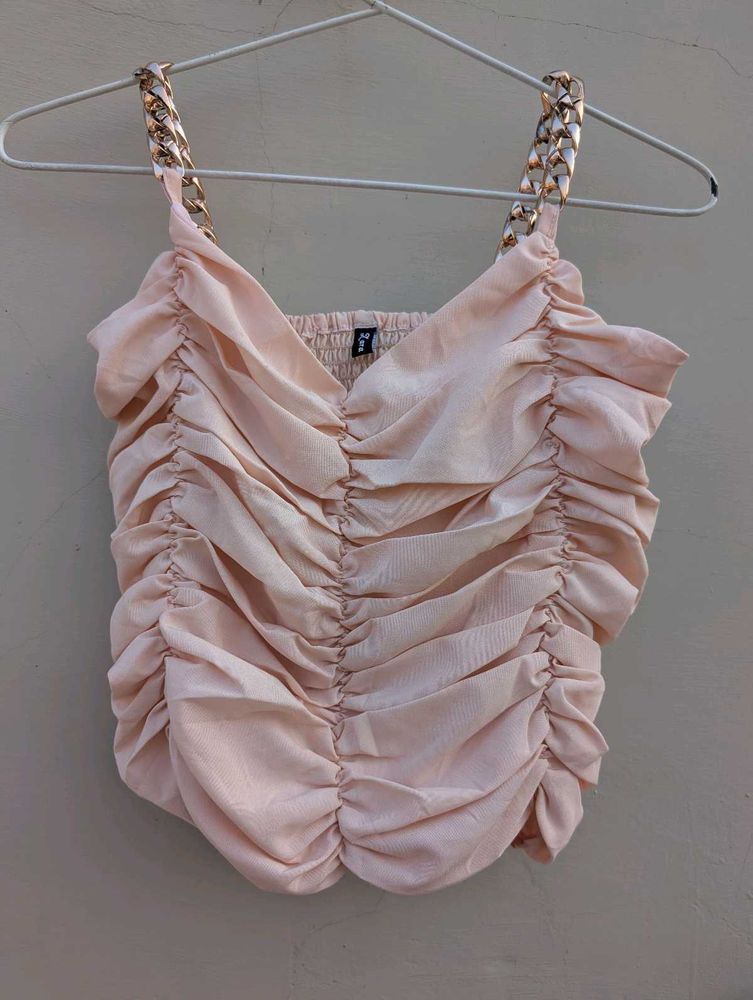 Ruched Chain Strap Crop Top