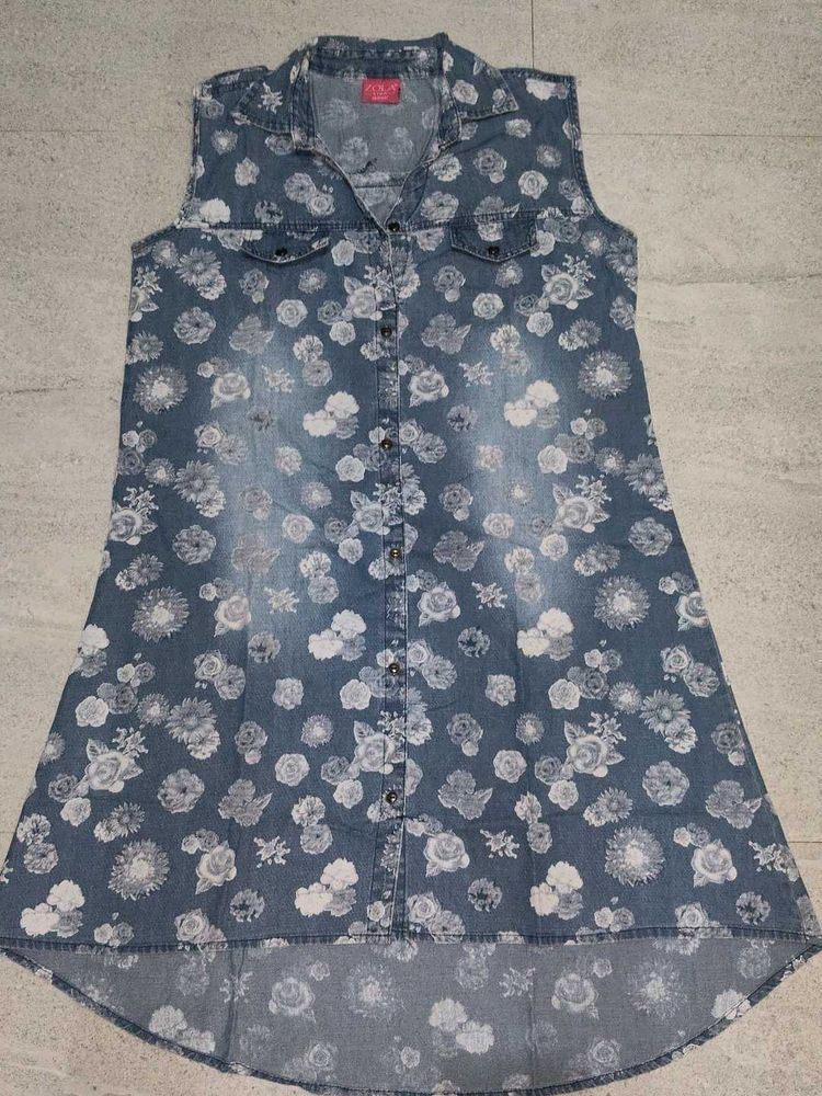 Floral Denim Sleeveless Dress