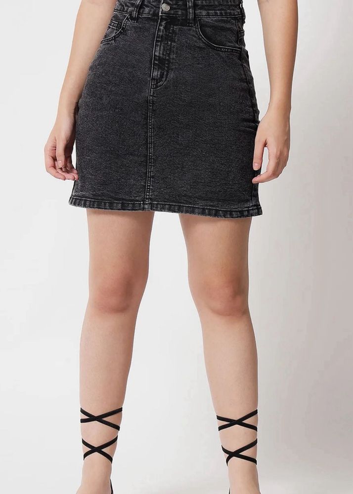 Black Denim Mini Skirt
