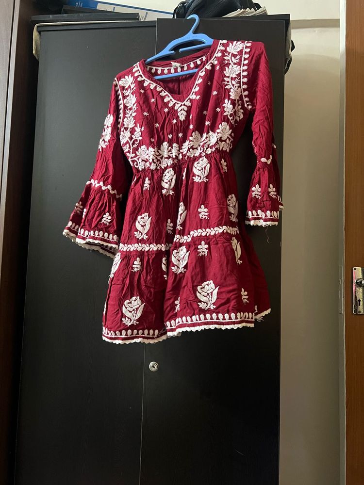 Boho Embroidered Mini Dress