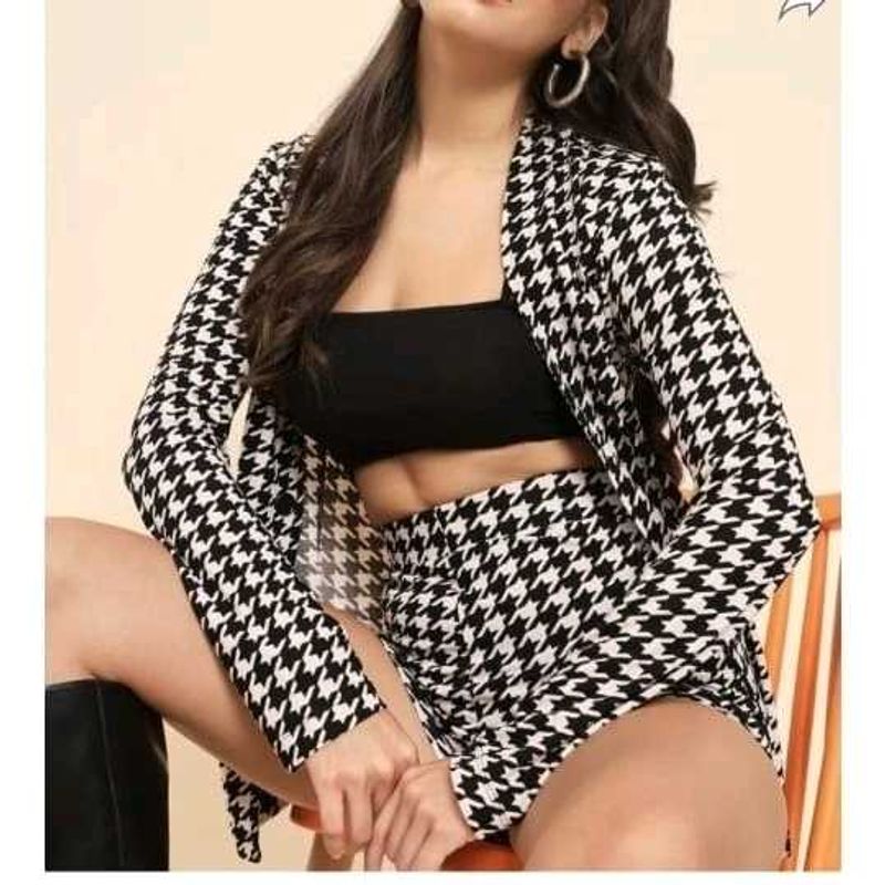 Houndstooth Blazer &amp; Skirt Set