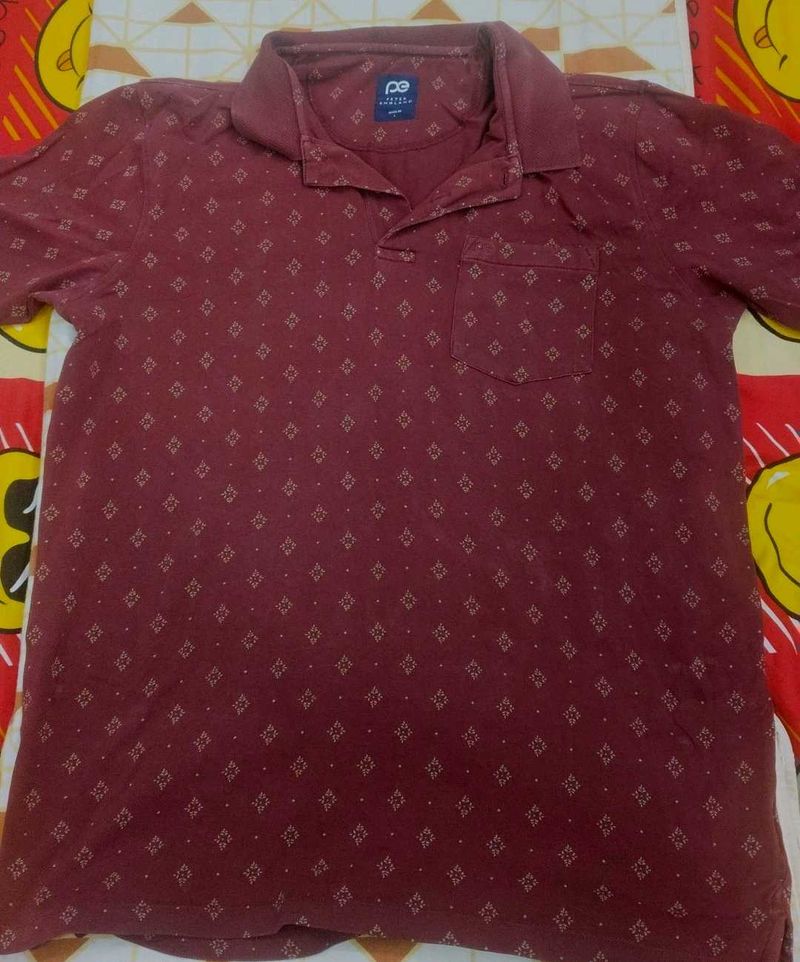 Men's Maroon Patterned Polo T shirt