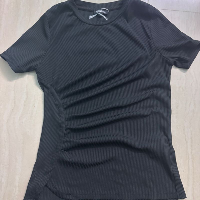 Black Ribbed T-Shirt