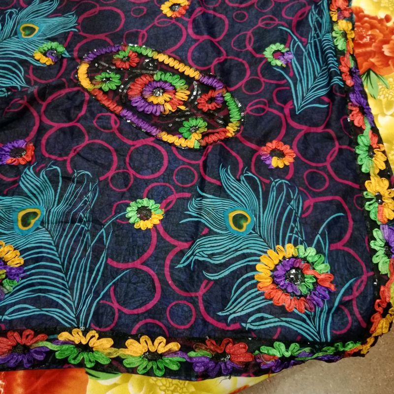 Ribbon Embroidery Printed Saree
