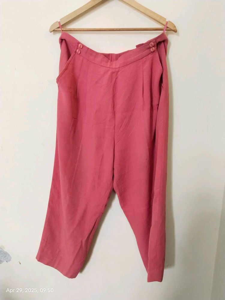 Peach Korean Style Trouser Pants With Zip And Hook