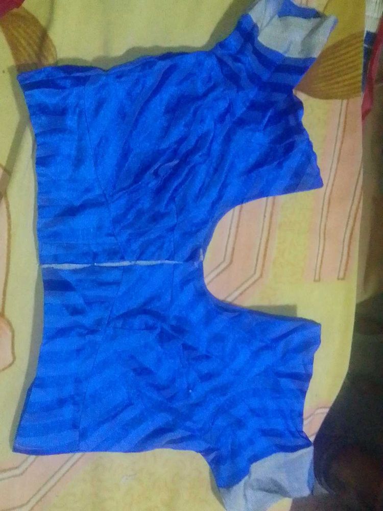 Blue Lined Blouse For Woman