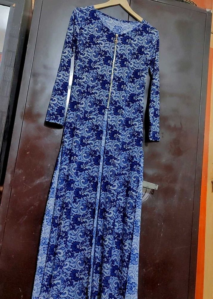 Navy Blue Floral Print Long Shrug for 34 Bust