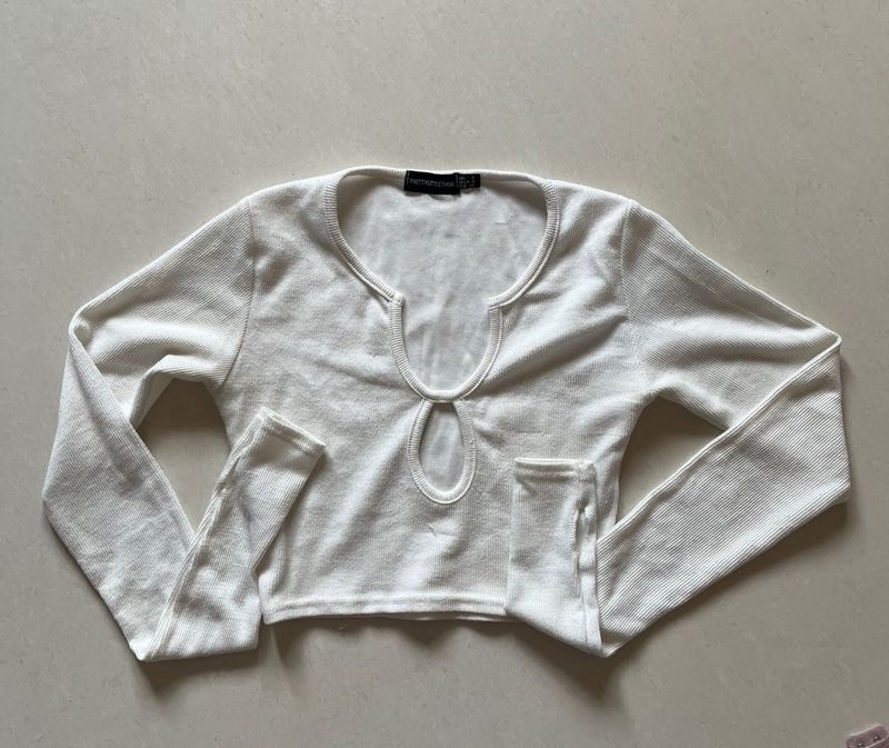 White Cutout Long Sleeve Top