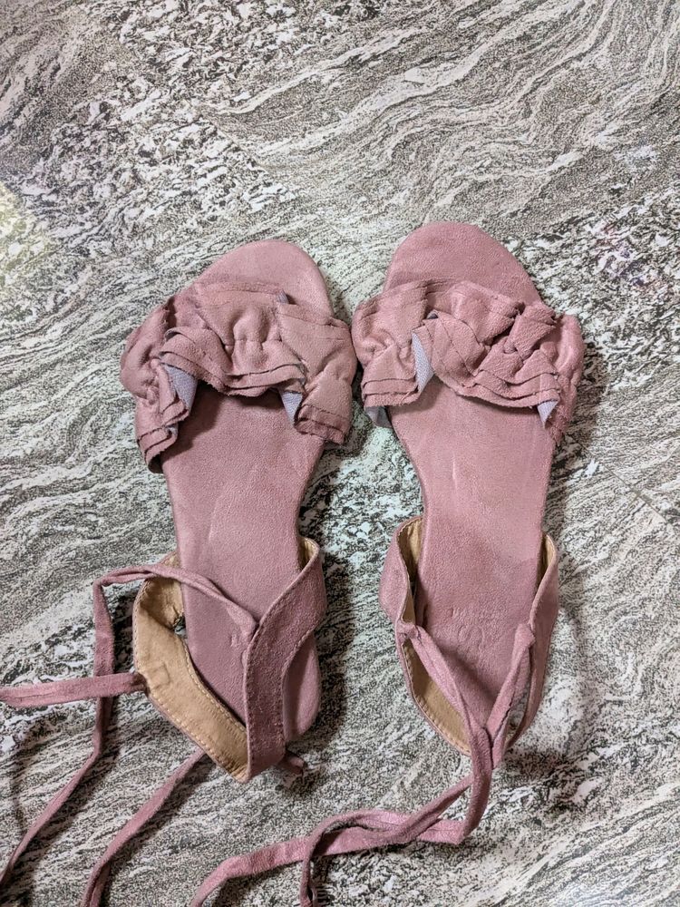 Pink Suede Flats With Straps 💝