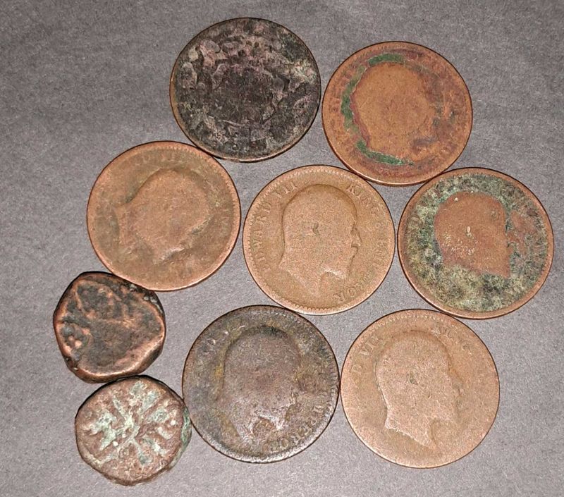 Heavily used British India/Mughal coins