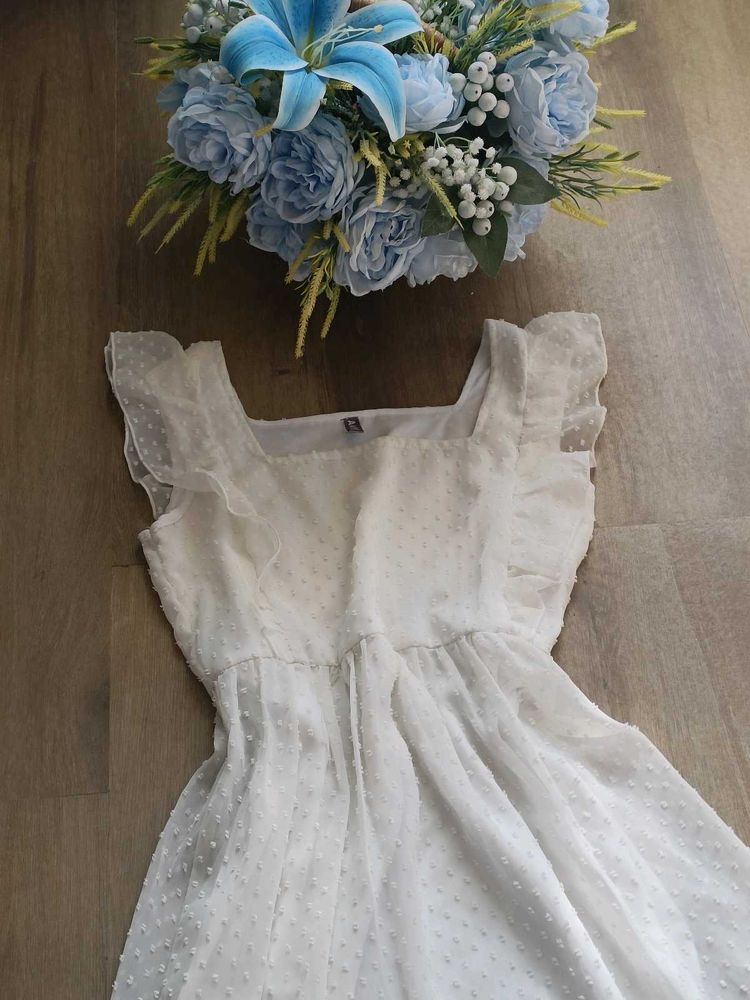 White Swiss Dot Ruffle Dress