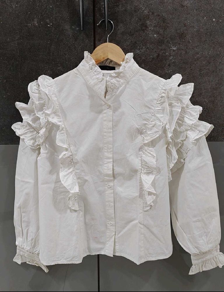 White Ruffle Detail shirt
