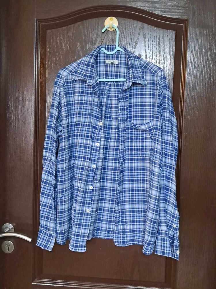 Blue Plaid Button-Down Shirt