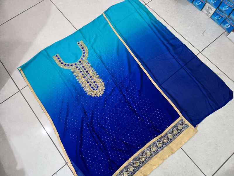 Limited Sale 🔴Blue unstitched embroidered kurta