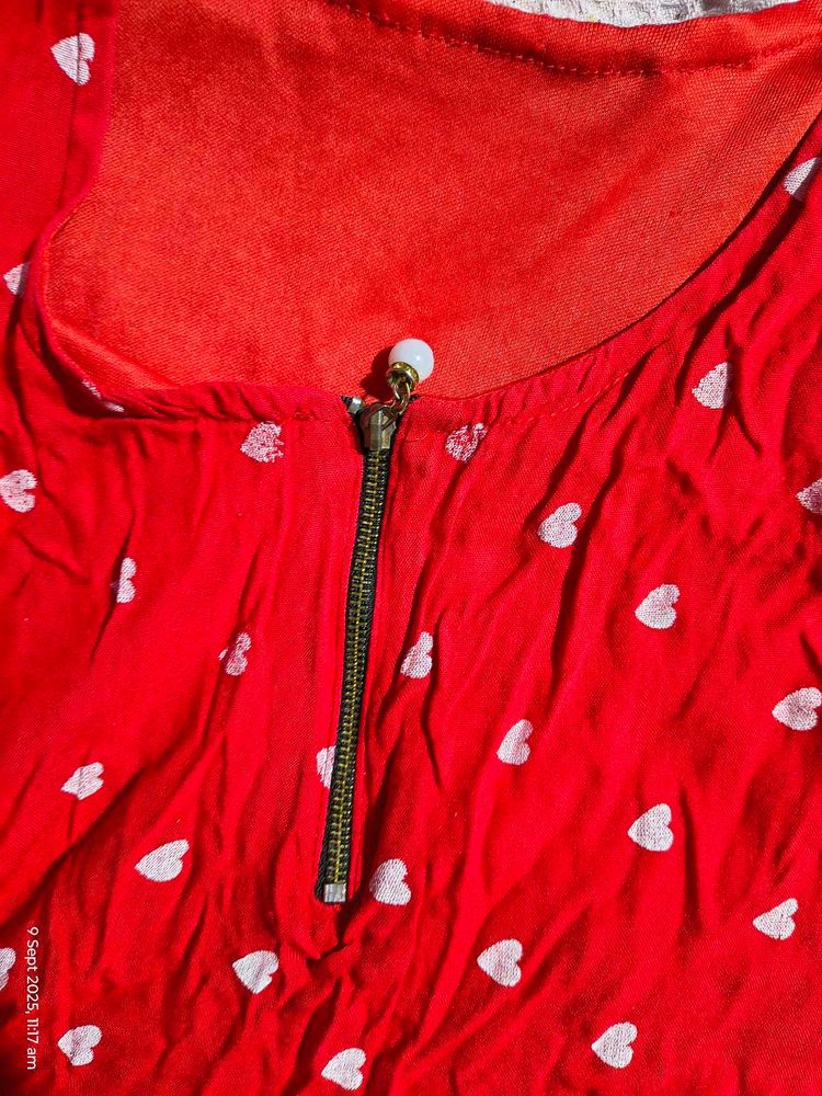 Red Heart Print Top M