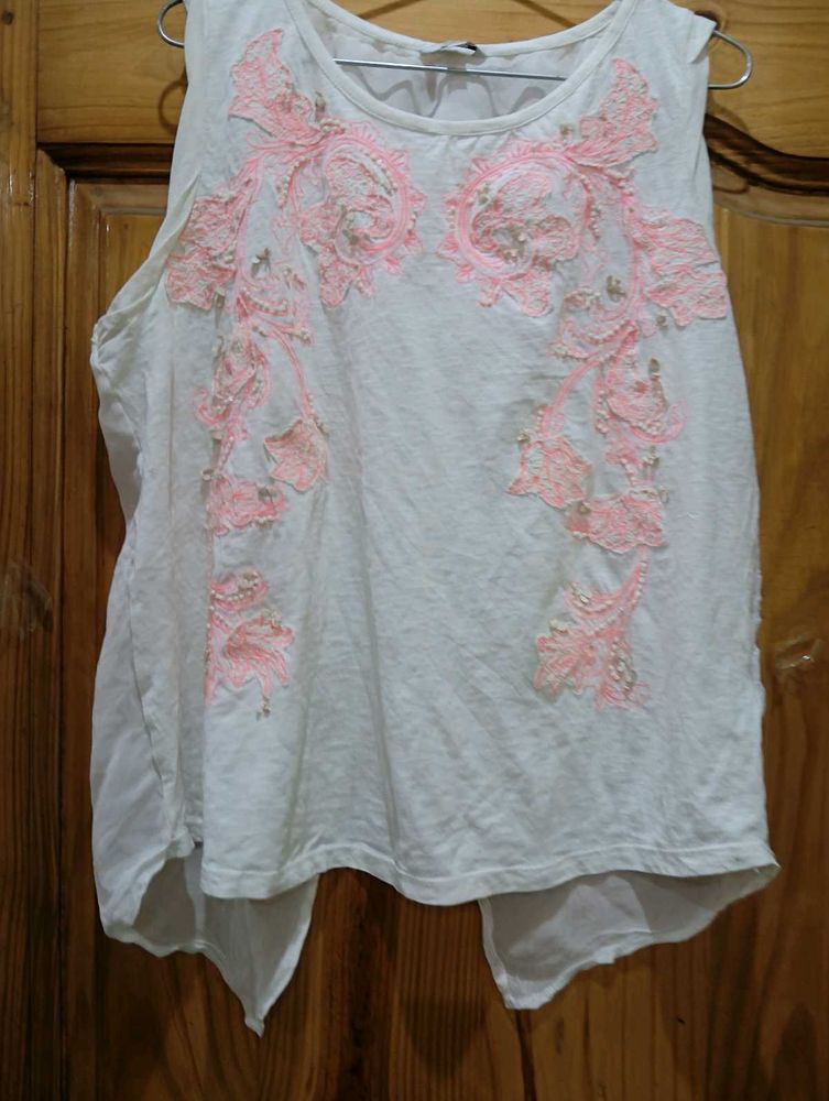 White Colour Top With Embroidery