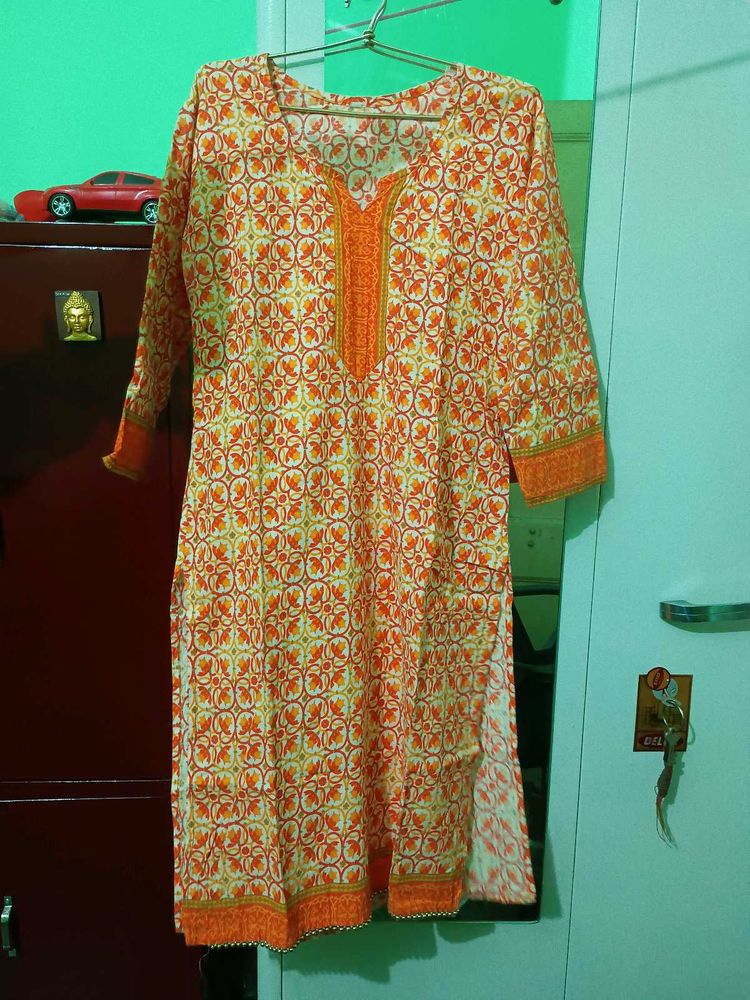 Printed Orange Kurta floral