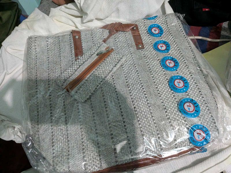 Woven Tote Bag with Matching Pouch