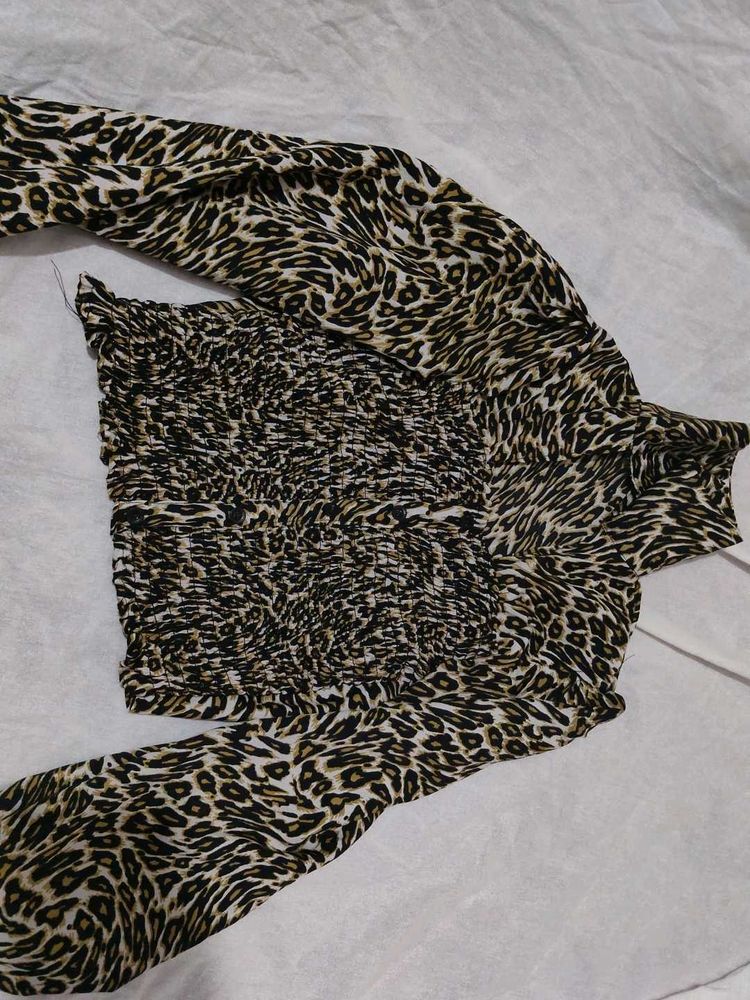 Leopard Print Smocked Top