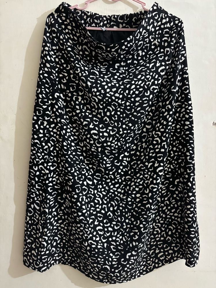 black and white leopard print maxi skirt