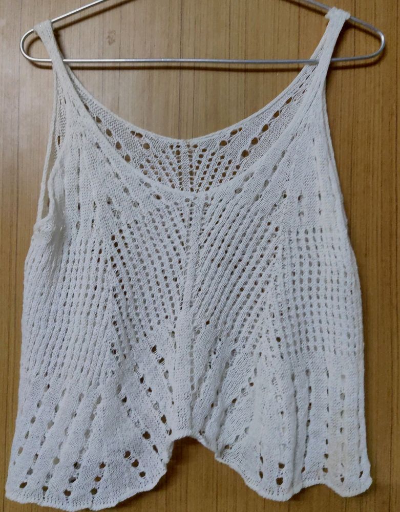 White Crochet Knit Sheer Crop Top