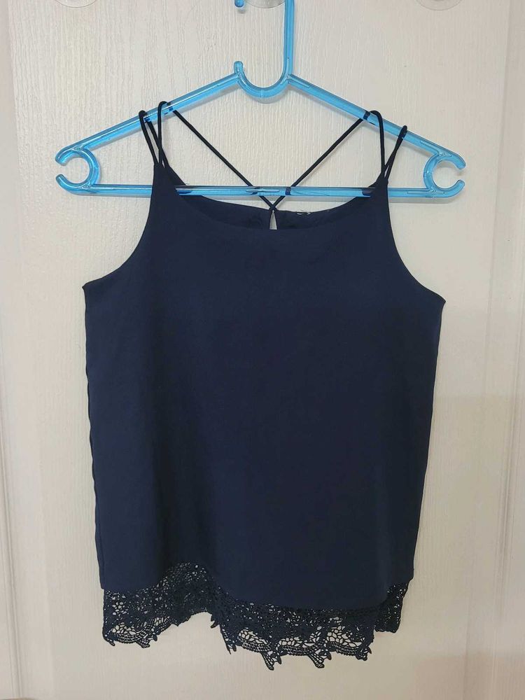 Navy Lace Trim Cami Top