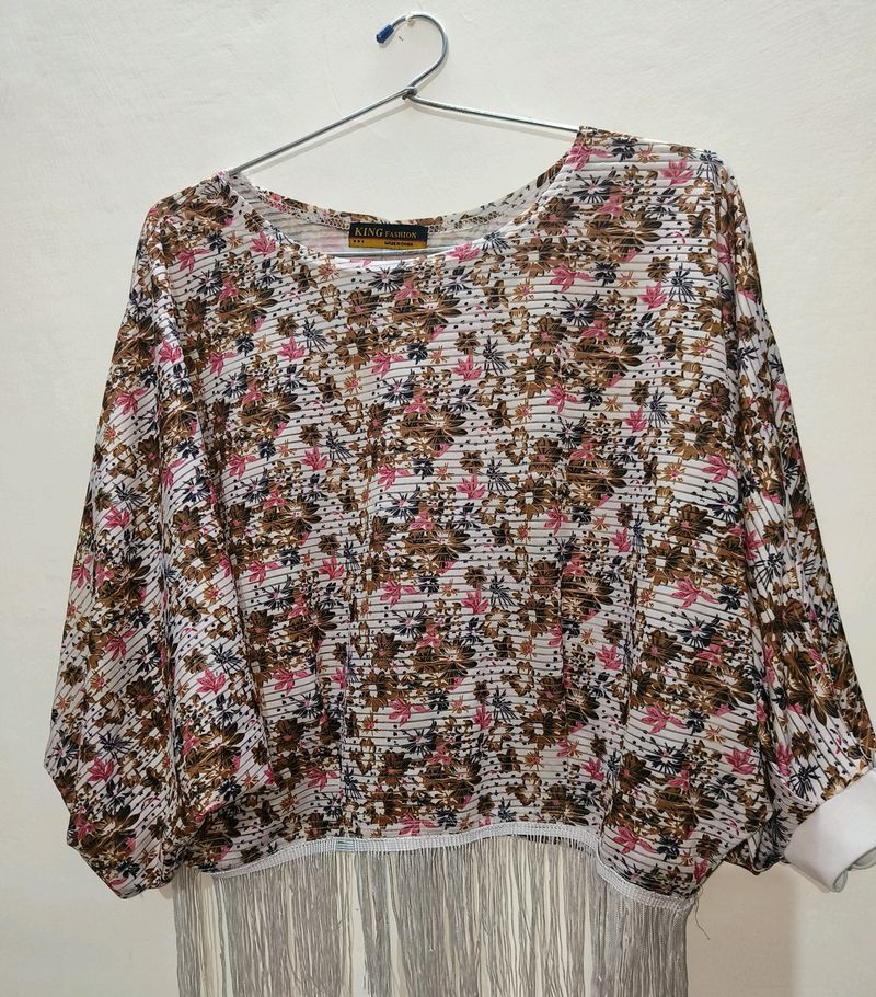 Floral Print Ladies Fancy Poncho Style Top