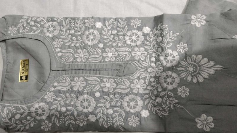 Gray Embroidered Kurta