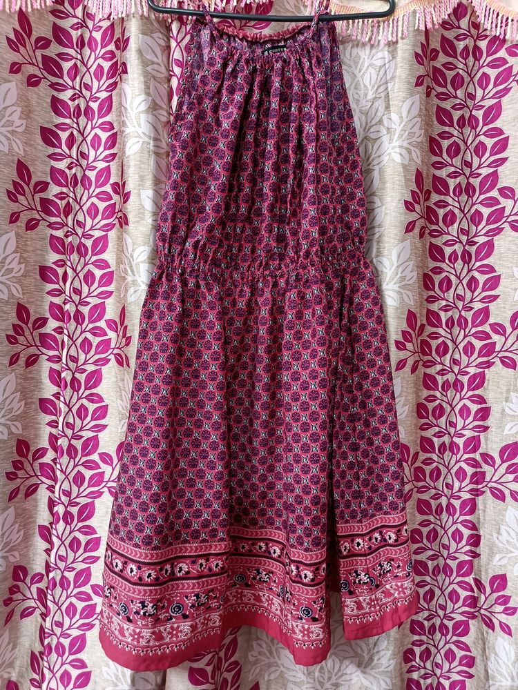 Purple poly crepe fit and flare dress