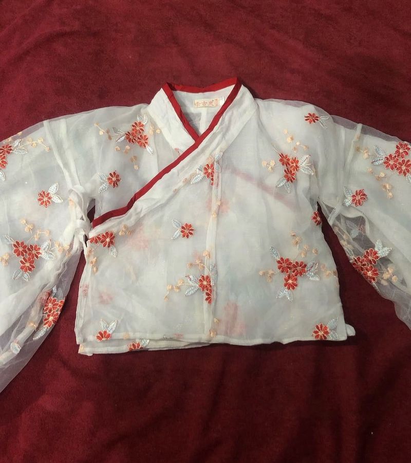 Floral Chinese Style Top With Flared Sleeves